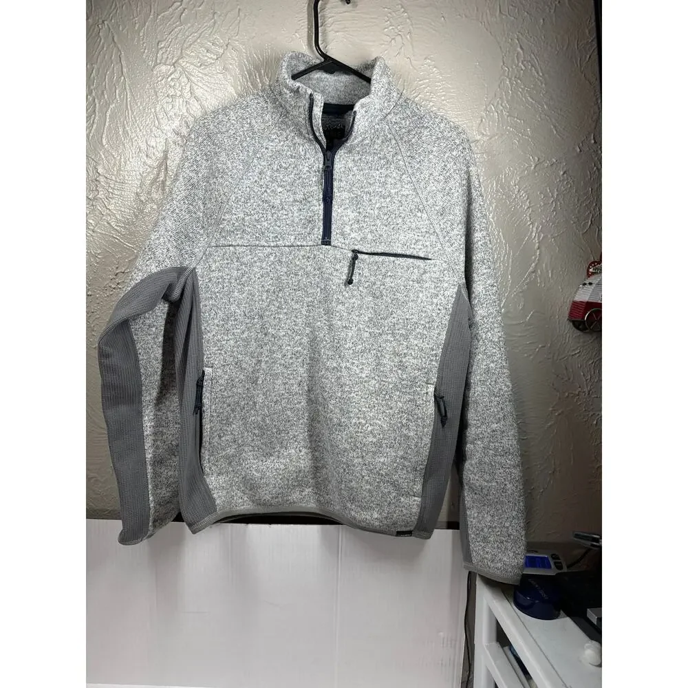 J. Crew Nordic Gray Sweatshirt Pullover Mock Neck Zip Closure Pockets Mens Small